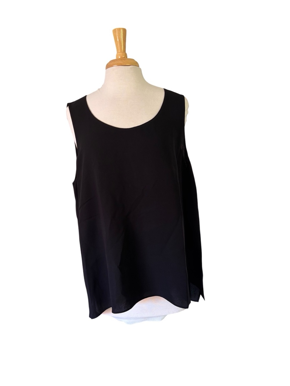 Lafayette 148 Black Silk Sleeveless Blouse Layered Scoop Neck Women Plus Top 2XL